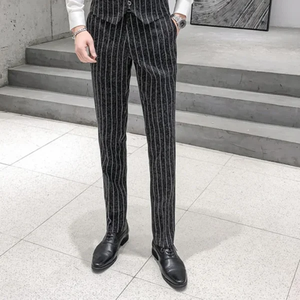 Off-White Mens Plaid Trousers, Fashion Slim Suit Pants, Office Casual Striped Pant, Asian Size 29-38 - Image 6