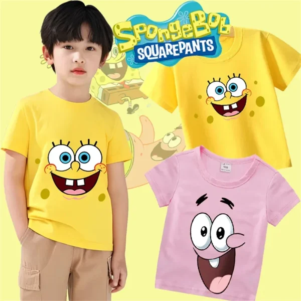 New SpongeBob T-shirt Kids Sweatshirt Kids Short Sleeve Boys Girls Clothing Summer Short sleeve ages 3-12 - Image 3