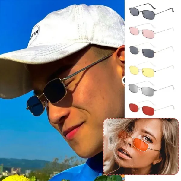 Vintage Small Rectangle Sunglasses Women Men Retro Frame Sun Lens Glasses Square Candy Eye Trendy Color Eyewear Metal Cat S F3G0