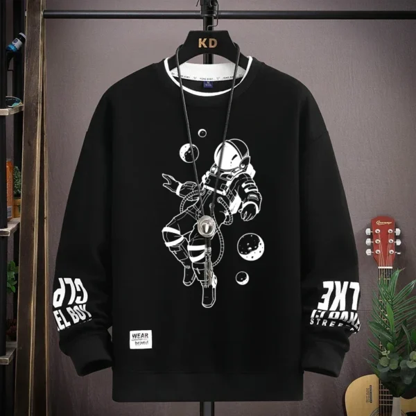 Autumn Men's Sweatshirt Adolescent Astronaut Printed Long Sleeve T-Shirt Fashion Men's Clothing Grey O Neck Harajuku Top New - Image 2