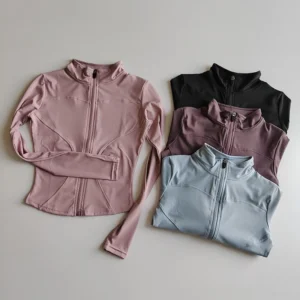 Outdoor Sports Women’s Slim Yoga Clothes, Quick-Dry Zipper Cardigan Jacket, Fitness Running Top