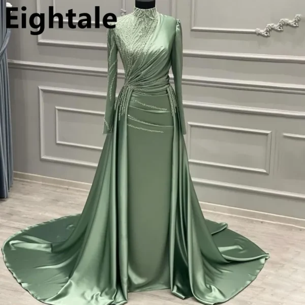 Customized High Neck Long Sleeves Arabic Evening Dress Mermaid Prom Dress Women Formal Party Gown Robes De Soirée