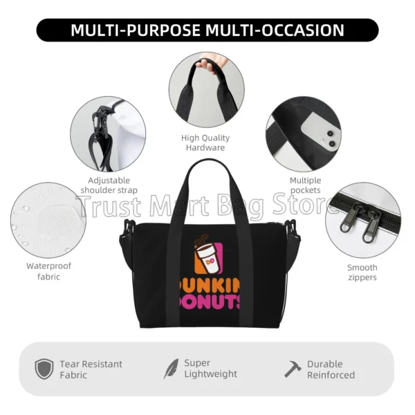 Dunkin Donuts Logo Print Duffel Bag for Boys Girls Handbags for Women Men Waterproof Tote Bags for Travel Gym Beach Daily Use - Image 3