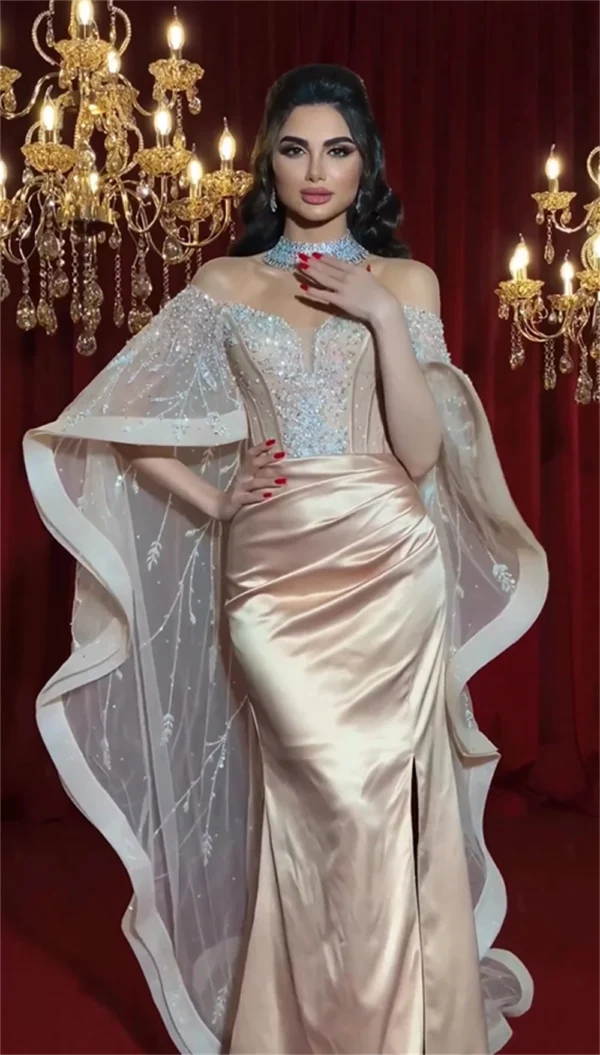 Customized Exquisite Off-the-shoulder Sheath Cocktail Sequin Flowers Chiffon Occasion Evening Gown birthday dress for women - Image 6