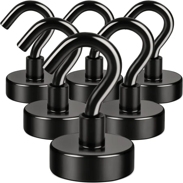 10 pack, black magnet hooks, 25 pound strong magnet hooks, heavy duty epoxy coating, magnetic cruise hooks for refrigerators