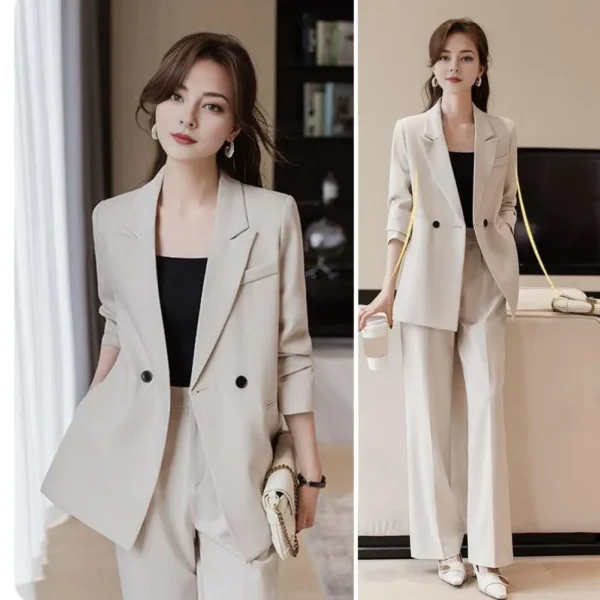 Women Coat Pants Set Elegant Women's Formal Suit Set with Turn-down Collar Jacket Trousers Stylish for Commuting for Ladies