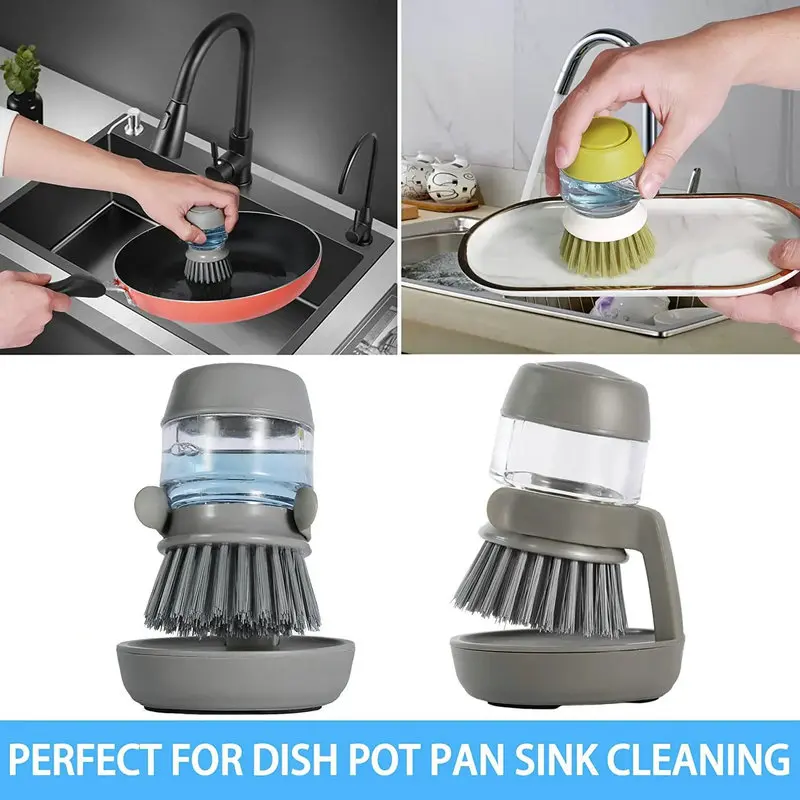 Dish Brush With Soap Dispenser Multi Use Soap Dispensing Scrub Brush For Household Universal Kitchen Dish Palm Brush With Tary - Image 5