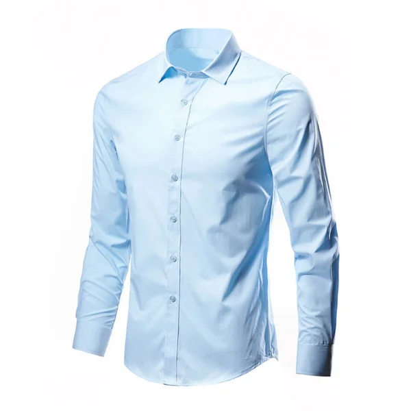 Men Business Formal Long Sleeved Lapel Classic Fit Long Sleeve Wrinkle Resistant Button Down Premium Dress Solid Men's Shirt