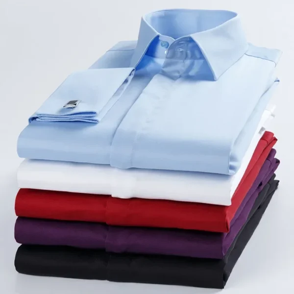 100% Cotton French Cufflinks Shirt, a hidden button formal dress shirt with a luxurious fit, perfect for business and special occasions. - Image 2