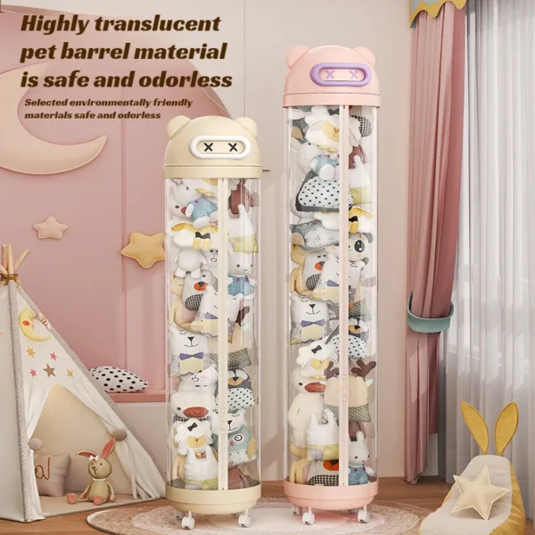Household enlarged transparent storage bucket plush toy doll storage bucket with wheel zipper toy large capacity storage bucket - Image 3