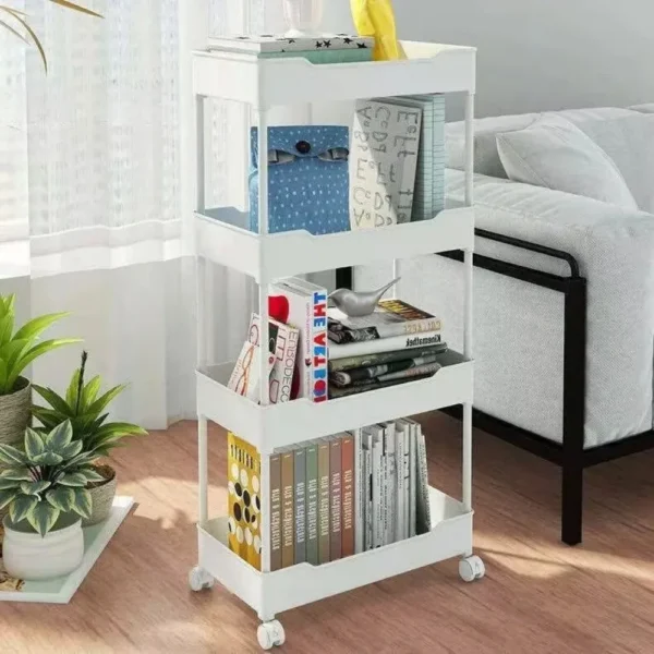 Bookshelf Storage Trolley Mobile Kitchen Organizer Cart With Wheels Multi-Layer Bathroom Shelves Household Snacks Storage Rack - Image 6