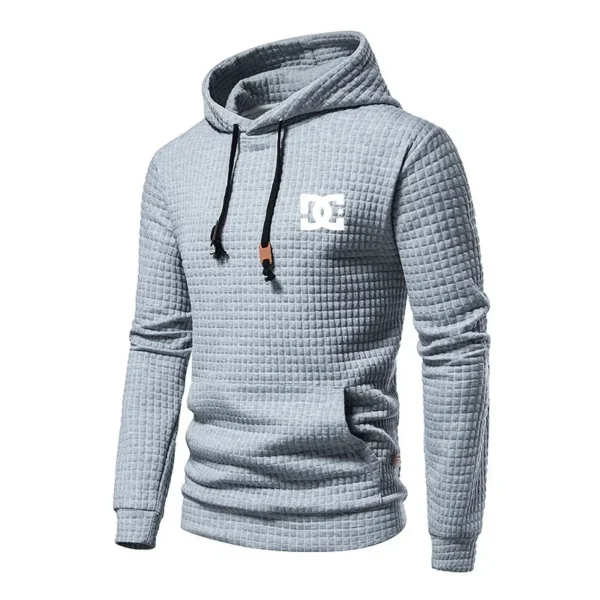 New autumn and winter Europe men DC letters printed casual large pocket hoodie jumper small plaid jacquard plus size casual hood - Image 2