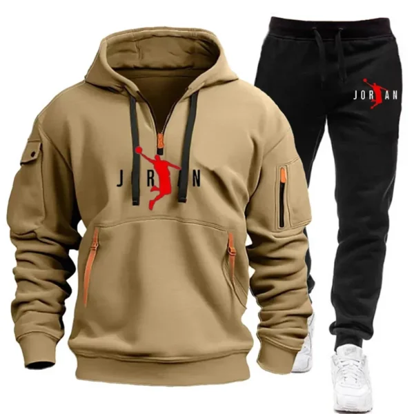 2025 new men's zipper multi-pocket hoodie loose casual sweater suit spring and autumn European size new fashion print - Image 3