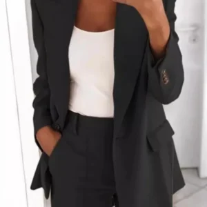 Women's Autumn New Fashion Button Collar Slim Fit Cardigan Wool Sweater Temperament Jacket Slim Fit Pocket Set Pants