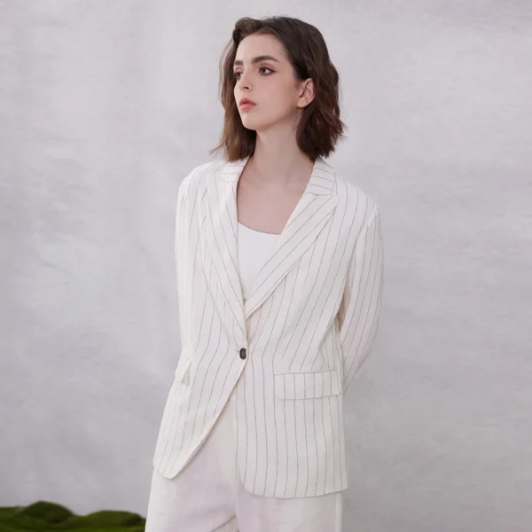 K2062X Luxury Brand Women's Clothing 100% Linen Ladies Office wear Stripe Suit Women's Formal Blazer Clothes - Image 5
