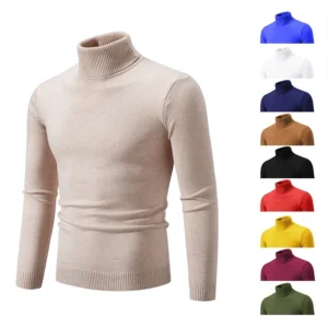 Men’s High Neck Sweater Pullover, a knitted turtleneck that offers warmth and timeless casual style for the colder months.
