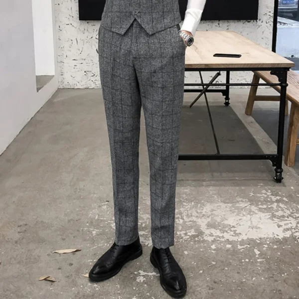 Off-White Mens Plaid Trousers, Fashion Slim Suit Pants, Office Casual Striped Pant, Asian Size 29-38 - Image 4
