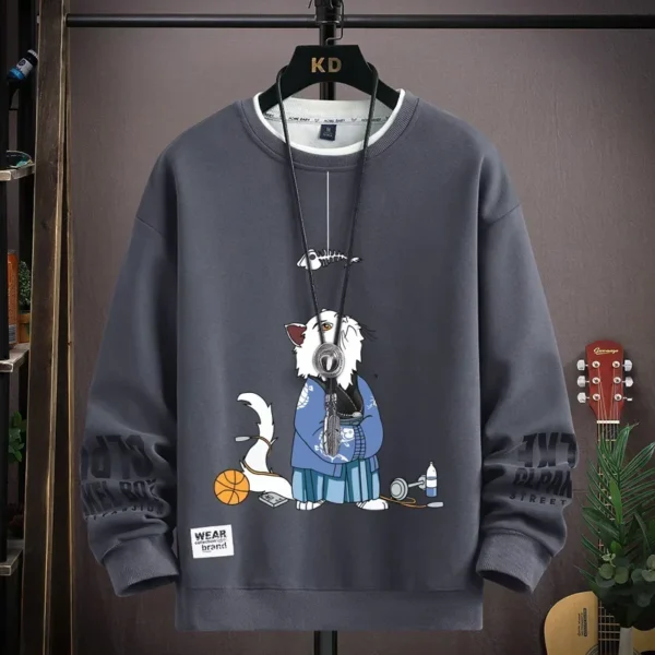 Autumn Men's Sweatshirt Cool Moon Print Long Sleeve T-Shirt Fashion Men's Clothing Grey O Neck Harajuku Exclusive Design Top New - Image 3