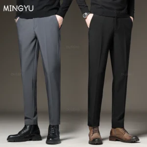 Autumn Winter Men‘s Suit Pants Slim Business Office Elastic Waist Black Grey Classic Pant Korean Trousers Male Plus Size 28-38