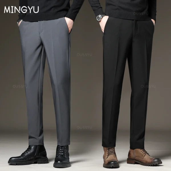 Autumn Winter Men‘s Suit Pants Slim Business Office Elastic Waist Black Grey Classic Pant Korean Trousers Male Plus Size 28-38