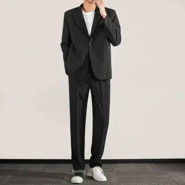 Casual Business Solid Color Western-style Clothes Suit For Men Trendy In Spring 2024 No Ironing Required Korean Style - Image 3