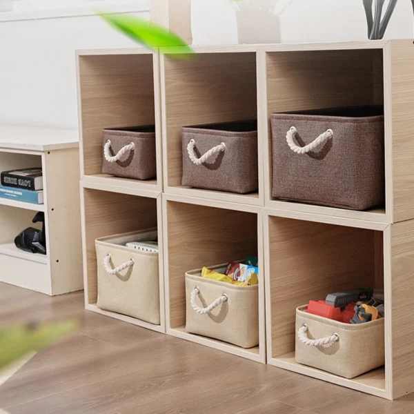 1Pc Beige/Grey Folding Storage Basket Linen Storage Fabric Wardrobe Office Bedroom Closet Toys Laundry Basket With Handle - Image 3