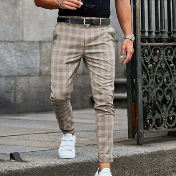 Checkered Pattern Fashion Men Trousers Plaid Loose Autumn Winter Vintage Men's Pants Business Casual Straight Leg Slim Pants - Image 3