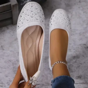 Women Flats 2024 Lightweight Ballet Woman Sneakers Shiny Crystal Shallow Loafers Women Flock Soft Sole Walking Shoes for Women