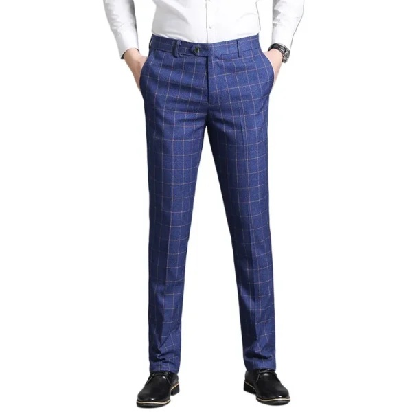 Burgundy Men's Suit Pants, Business Casual Plaid Trousers, Asian Size 29-38, Blue Gray Available, Black Striped Pant - Image 2