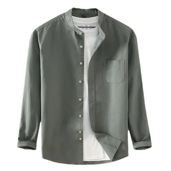 2023 Spring and Autumn New Pure Cotton Stand Collar Oxford Spun Long Sleeve Shirt Japanese Casual No-Iron Fashion Men's Clothing - Image 3