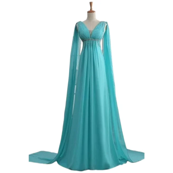 Fantasy A-Line Chiffon Evening Dress Empire Waist Plus Size Prom Dress Capped Long Customized Pregnant Woman Formal Wear 2024