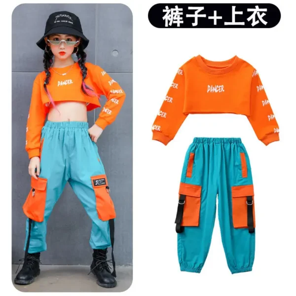 Summer Girls Hip Hop Clothes Set Kids Crop Top + Cargo Pants Street Dance Children Jazz Outfits Teen Streetwear Costumes 4-14Yrs - Image 3