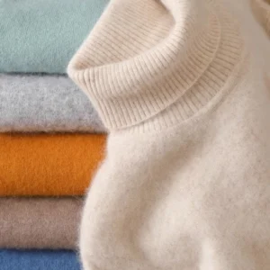 Men’s 100% Pure Mink Velvet Cashmere Sweater, High Lapels Pullovers Knitted Winter Tops Long Sleeve Premium Jumpers