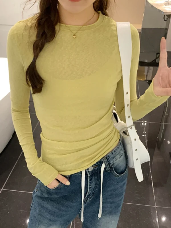 2024 Spring Autumn T-Shirt Women Tops Solid Slim Fit Long Sleeve O Neck Tshirts Female Casual Streetwear High Quality Base Tees - Image 7