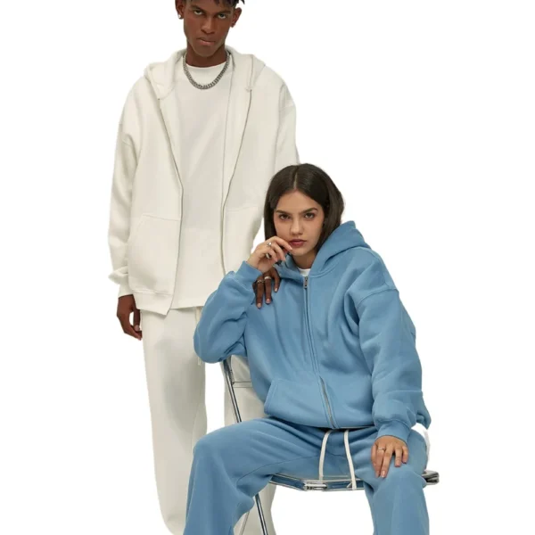 Custom LOGO Velvet Thickened Zipper Sweater Trousers Set for Men and Women, Couple Suit - Image 5