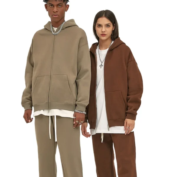 Custom LOGO Velvet Thickened Zipper Sweater Trousers Set for Men and Women, Couple Suit - Image 2