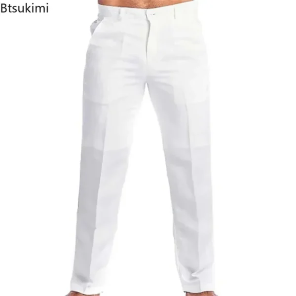 New Vintage Men's Cotton Linen Pants Breathable Comfort Soft Trousers Fashion Loose Straight Pants Men Solid Simple Casual Pants - Image 2
