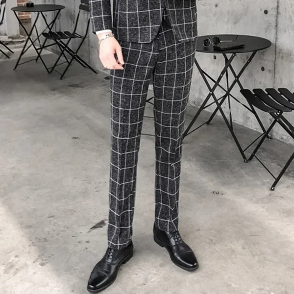 Off-White Mens Plaid Trousers, Fashion Slim Suit Pants, Office Casual Striped Pant, Asian Size 29-38 - Image 3