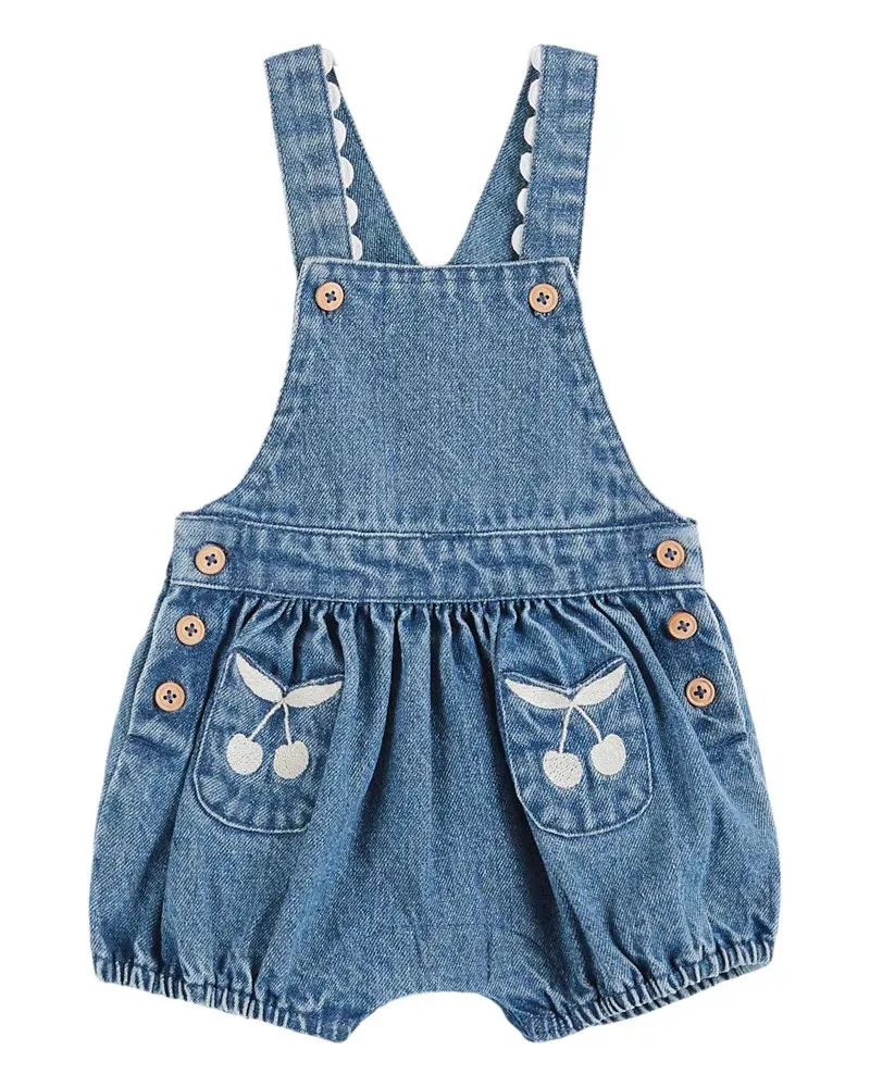 Printed Kids Pleated Blouse Top Shorts Set 2025 Summer EM brand Embroidery Girl Princess Dress Denim Overalls Pant Children Set - Image 2