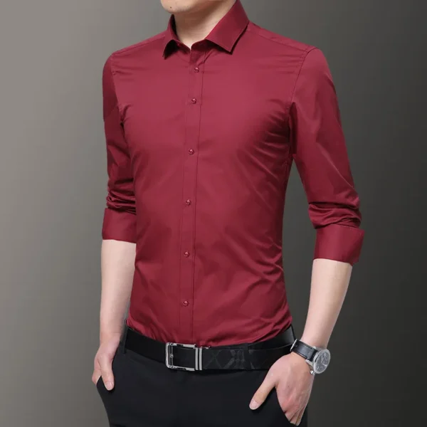 Long sleeved shirt men's Korean version slim fit spring and autumn clothes handsome gray men's shirt trendy casual formal wear - Image 6
