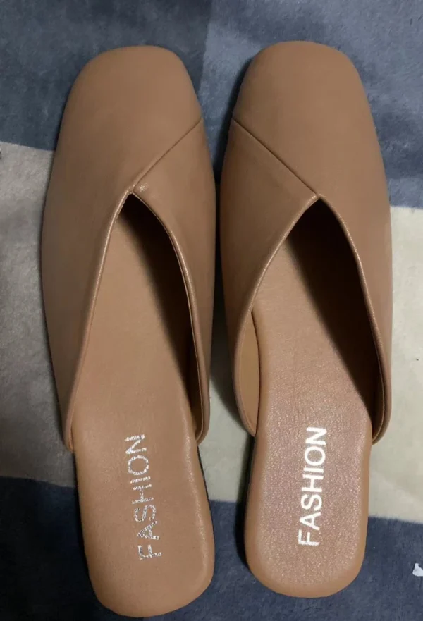 Women Mules 2023 Summer Elegant Square Closed Toe Flat Slippers Female Shoes Casual Leather Black White Slides Plus Size 35-43 - Image 6