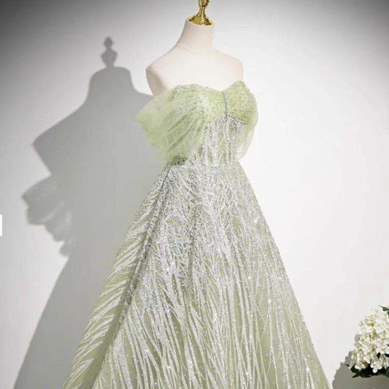 Custom Made Elegant Lime Green Evening Dress Long Off Shoulder Sparkly A Line Women Wedding Party Formal Occasion Wear Prom Gown - Image 2
