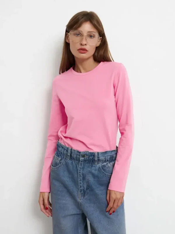 Wolfeel Women's Spring Autumn 100% Cotton T-Shirt Bottoming Basic Solid Lady Long Sleeve Loose Tops Shirts Oversized T-Shirt