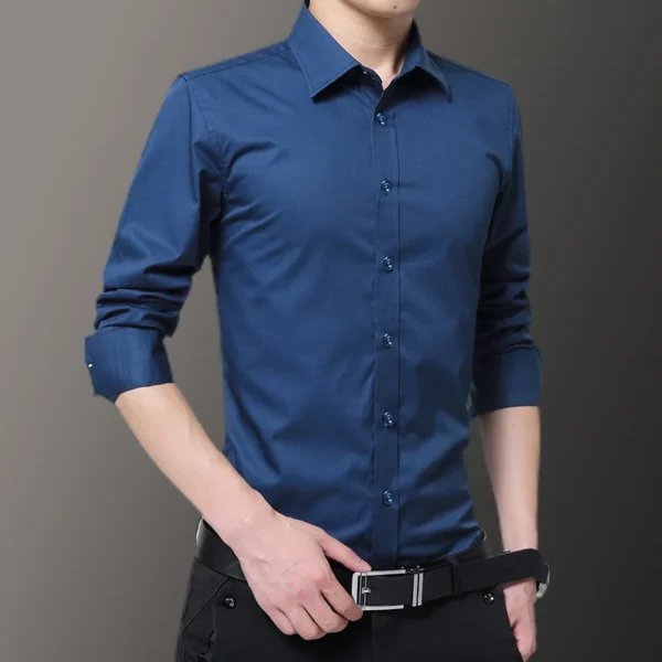 Long sleeved shirt men's Korean version slim fit spring and autumn clothes handsome gray men's shirt trendy casual formal wear - Image 2