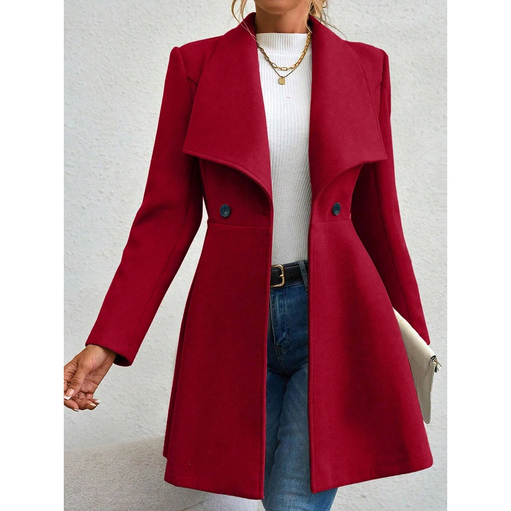 Mia Muse Women’s Coats, Solid Color Long Sleeve Lapel Button-Up Red Work Coats, Outerwear Gift