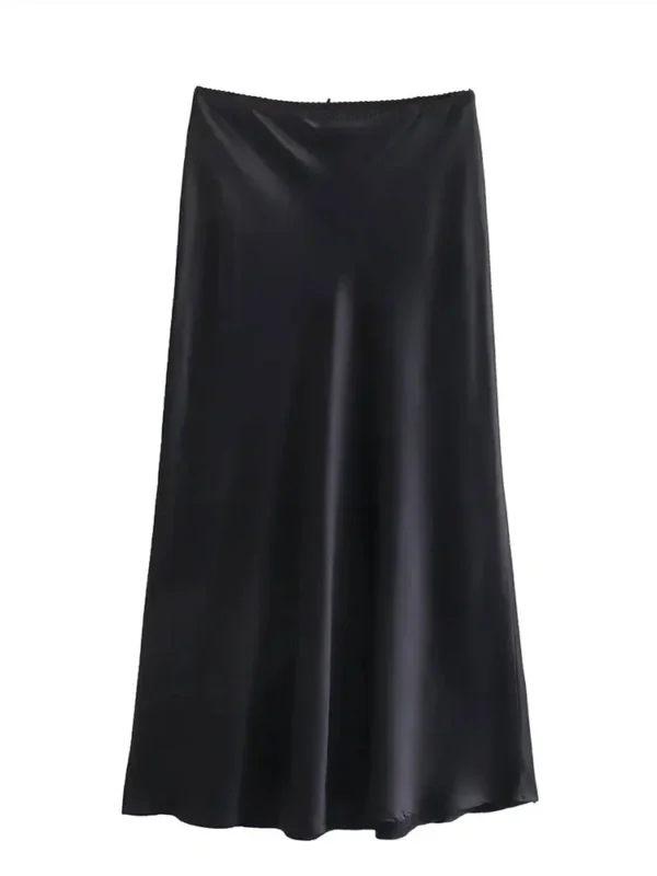 Mooyufon Women Fashion 2024 Spring New Satin Texture Bow Decoration Vintage Chic Female High Waist H Line Long Skirts Mujer - Image 3