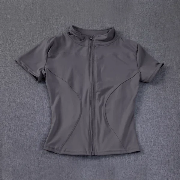 Summer High Quality Waist Slimming Training Tops Women's Quick-drying Tight Stand Collar Full Zipper Short Sleeves Yoga shirts - Image 4
