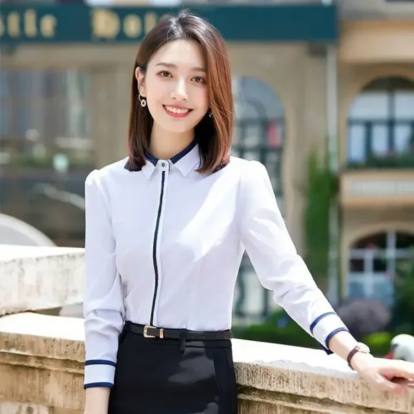 White Women Shirt Long Sleeve Blouse Button Up Shirts for Women Formal Shirt Slim Korean Fashion Work Clothes Elegant Women Tops - Image 2