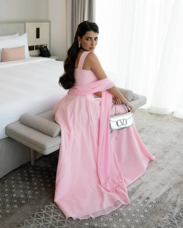 Fimora Saudi Arabia Pink Prom Gown Women Square Neck A-line Party Evening Dress Floor Length Special Occasion Gowns Customized