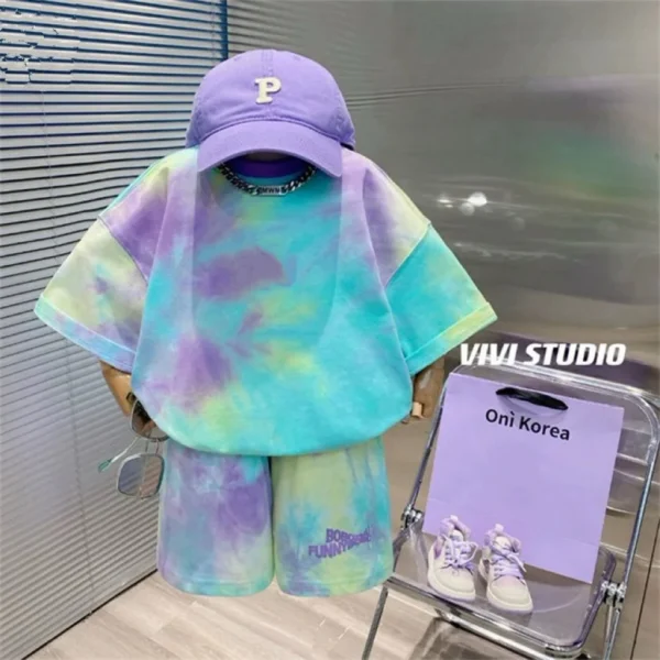 Summer baby Boy Clothes Set Children's Girls Tie Dye T-Shirts And Shorts 2 Pieces Set Kid Hip Hop Top Bottom Outfits Streetwear